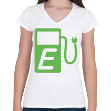 PRINTFASHION E-töltőállomás - Női V-nyakú póló - Fehér női póló