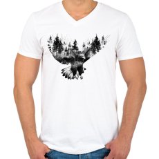 PRINTFASHION EagleForest - Férfi V-nyakú póló - Fehér