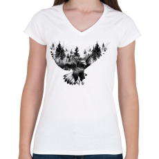 PRINTFASHION EagleForest - Női V-nyakú póló - Fehér