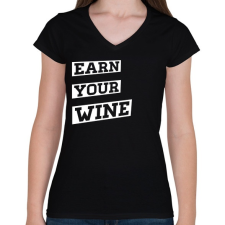 PRINTFASHION EARN YOUR WINE - Női V-nyakú póló - Fekete női póló