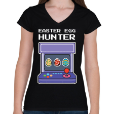 PRINTFASHION Easter egg hunter - Női V-nyakú póló - Fekete női póló