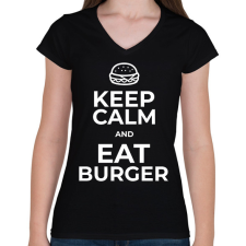 PRINTFASHION EAT BURGER - Női V-nyakú póló - Fekete női póló