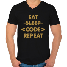 PRINTFASHION Eat, Code, Repeat - Férfi V-nyakú póló - Fekete férfi póló