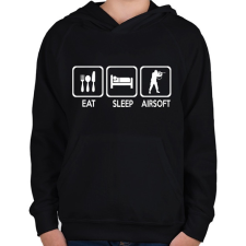 PRINTFASHION Eat Sleep Airsoft - Gyerek kapucnis pulóver - Fekete gyerek pulóver, kardigán
