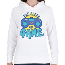 PRINTFASHION Eat Sleep and Game - Női kapucnis pulóver - Fehér női pulóver, kardigán