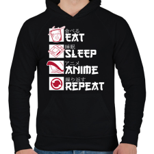 PRINTFASHION Eat, Sleep, Anime, Repeat - Férfi kapucnis pulóver - Fekete férfi pulóver, kardigán