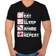 PRINTFASHION Eat, Sleep, Anime, Repeat - Férfi V-nyakú póló - Fekete