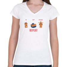 PRINTFASHION Eat sleep capybara - repeat - Női V-nyakú póló - Fehér női póló