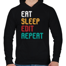 PRINTFASHION Eat, sleep, edit, repeat színes - Férfi kapucnis pulóver - Fekete
