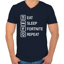 PRINTFASHION Eat Sleep Fortnite Repeat - Fehér - Férfi V-nyakú póló - Sötétkék férfi póló