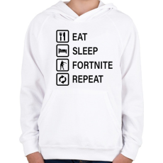 PRINTFASHION Eat Sleep Fortnite Repeat - Fekete - Gyerek kapucnis pulóver - Fehér