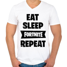 PRINTFASHION Eat-Sleep-Fortnite-Repeat - Férfi V-nyakú póló - Fehér férfi póló