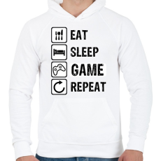 PRINTFASHION Eat, Sleep, Game, Repeat - Férfi kapucnis pulóver - Fehér