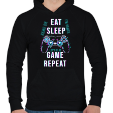 PRINTFASHION Eat sleep game repeat - Férfi kapucnis pulóver - Fekete férfi pulóver, kardigán