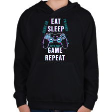 PRINTFASHION Eat sleep game repeat - Gyerek kapucnis pulóver - Fekete gyerek pulóver, kardigán