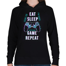 PRINTFASHION Eat sleep game repeat - Női kapucnis pulóver - Fekete női pulóver, kardigán