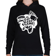 PRINTFASHION eat sleep game repeat - Női kapucnis pulóver - Fekete női pulóver, kardigán