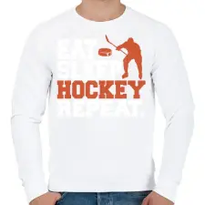 PRINTFASHION Eat Sleep Hockey Repeat - Férfi pulóver - Fehér férfi pulóver, kardigán