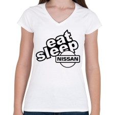 PRINTFASHION Eat Sleep Nissan - Női V-nyakú póló - Fehér női póló