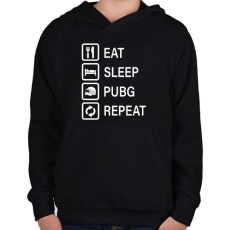 PRINTFASHION Eat Sleep PUBG Repeat - Fehér - Gyerek kapucnis pulóver - Fekete
