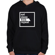 PRINTFASHION Eat sleep ride repeat - Gyerek kapucnis pulóver - Fekete