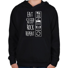 PRINTFASHION Eat Sleep Rock Repeat - Gyerek kapucnis pulóver - Fekete