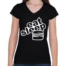 PRINTFASHION Eat Sleep Seat - Női V-nyakú póló - Fekete