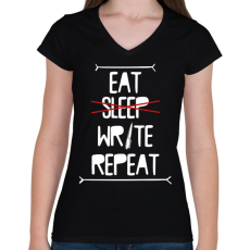 PRINTFASHION Eat, write, repeat - Női V-nyakú póló - Fekete