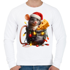 PRINTFASHION Egér zsebben - vicces karácsonyi kisegér mikulás sapkában - Férfi pulóver - Fehér