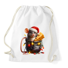PRINTFASHION Egér zsebben - vicces karácsonyi kisegér mikulás sapkában - Sportzsák, Tornazsák - Fehér tornazsák