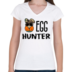 PRINTFASHION Egg hunter - Női V-nyakú póló - Fehér