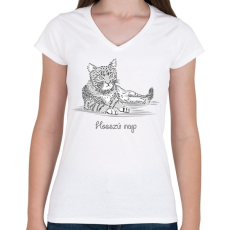 PRINTFASHION Egy hosszú nap - Női V-nyakú póló - Fehér