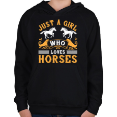 PRINTFASHION Egy lány aki szereti a lovakat - Gyerek kapucnis pulóver - Fekete