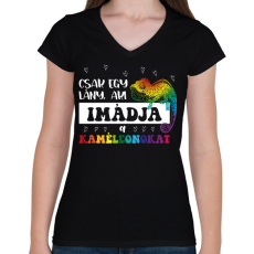 PRINTFASHION Egy lány - Kaméleon - Női V-nyakú póló - Fekete