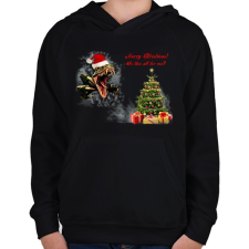 PRINTFASHION Egy Raptor Karácsonya - Gyerek kapucnis pulóver - Fekete gyerek pulóver, kardigán