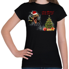 PRINTFASHION Egy Raptor Karácsonya - Női póló - Fekete női póló