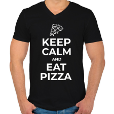 PRINTFASHION EGYÉL PIZZÁT - Férfi V-nyakú póló - Fekete férfi póló