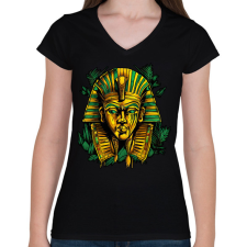 PRINTFASHION Egyiptomi fáraó - Női V-nyakú póló - Fekete női póló