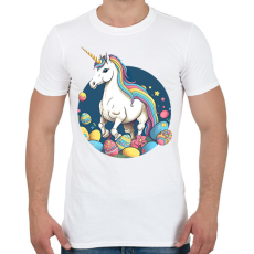 PRINTFASHION Egyszarvú húsvéti tojásokkal - Férfi póló - Fehér