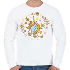 PRINTFASHION Egyszarvú unikornis virágokkal  - Férfi pulóver - Fehér férfi pulóver, kardigán