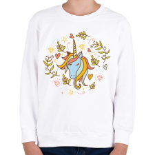 PRINTFASHION Egyszarvú unikornis virágokkal - Gyerek pulóver - Fehér gyerek pulóver, kardigán
