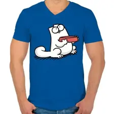 PRINTFASHION Éhes cica - Férfi V-nyakú póló - Királykék férfi póló