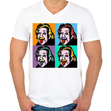 PRINTFASHION Einstein - Férfi V-nyakú póló - Fehér férfi póló