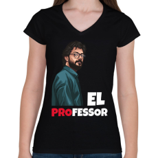 PRINTFASHION El Professor - Női V-nyakú póló - Fekete