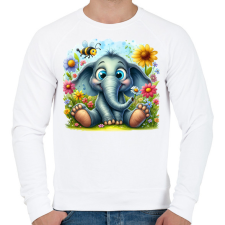 PRINTFASHION Elefánt a virágos mezőn - Férfi pulóver - Fehér férfi pulóver, kardigán