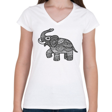 PRINTFASHION Elefánt - fekete - Női V-nyakú póló - Fehér