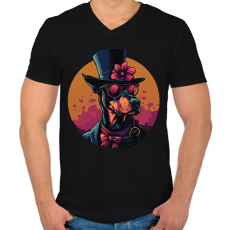PRINTFASHION Elegáns Doberman - Férfi V-nyakú póló - Fekete
