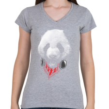 PRINTFASHION Elegáns panda  - Női V-nyakú póló - Sport szürke női póló