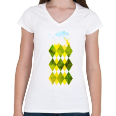 PRINTFASHION Elegant forest - Női V-nyakú póló - Fehér