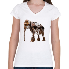 PRINTFASHION Elephant - Női V-nyakú póló - Fehér